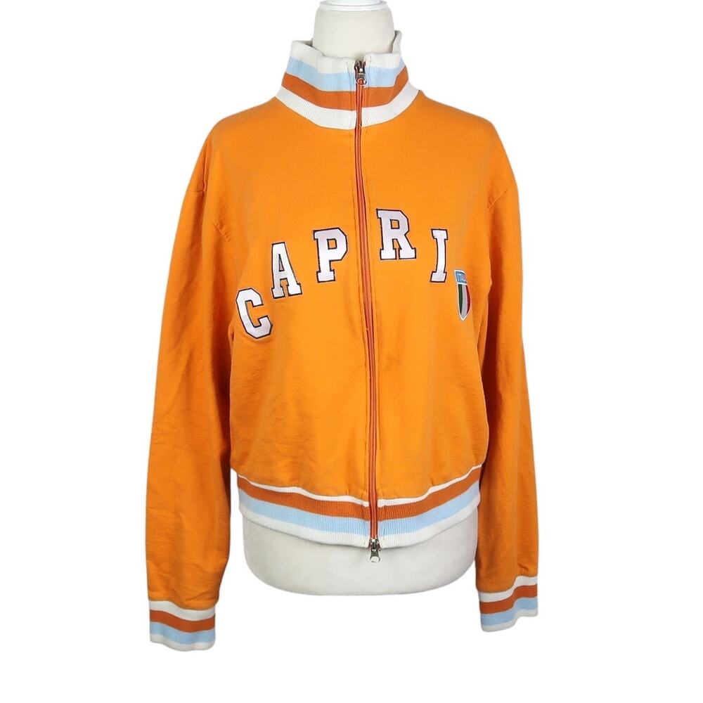 Vintage Y2K Orange Capri Italy Sporty Zip Front Sweatshirt M